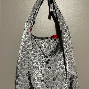 Tahari Metallic Leopard Tote with Red Lining